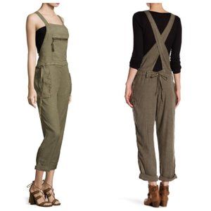 Free People Women's Olive Green Linen Outdoor Casual Cargo Overall Size M